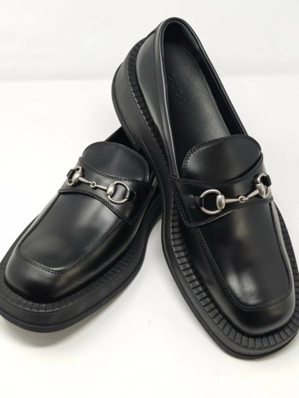 $1220 Gucci Loafers Genk Chunky Leather Bit Horsebit Size UK 10 /US 11